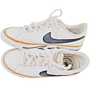 Nike Kids Court Style Sneakers White Black Swoosh Gum Sole Casual Shoes Size 6Y